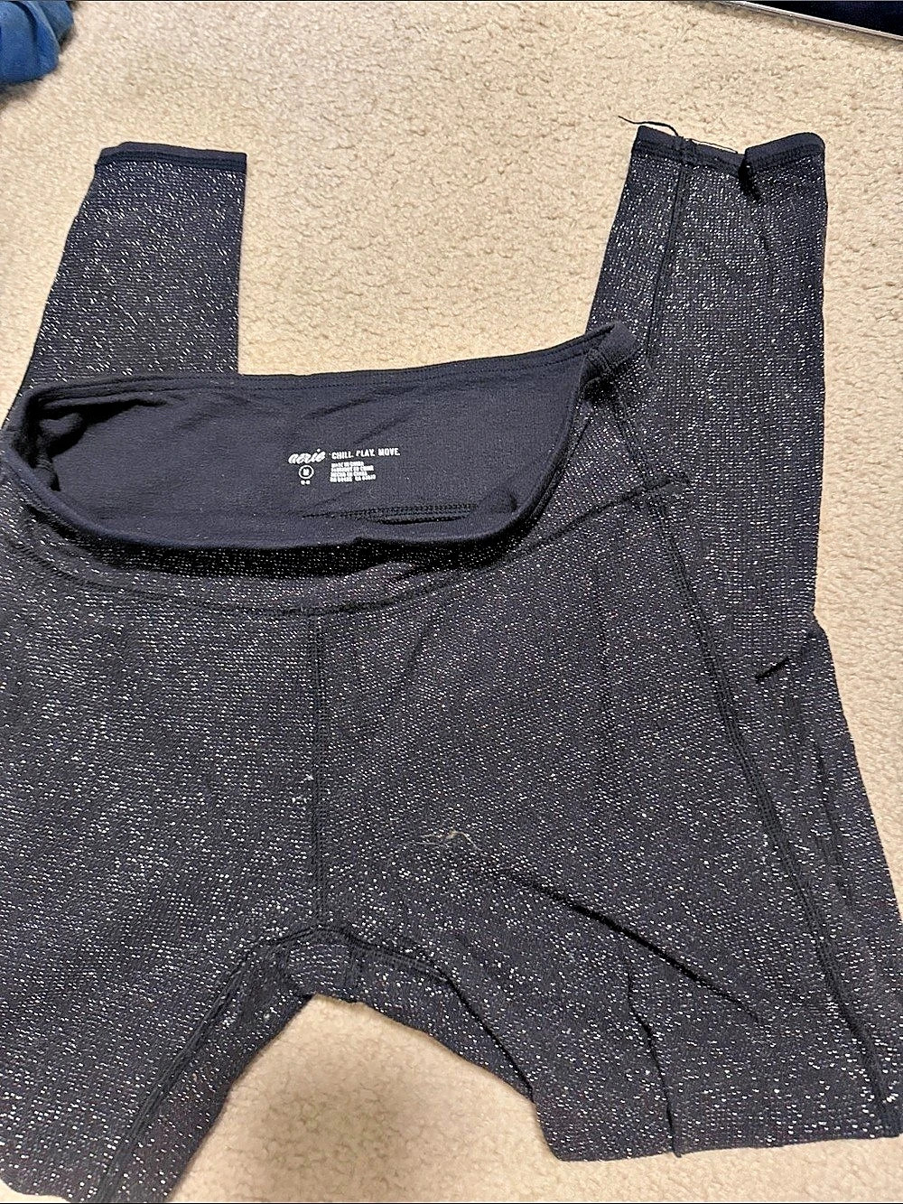 aerie Chill Play Move Shimmer Leggings Black Medium